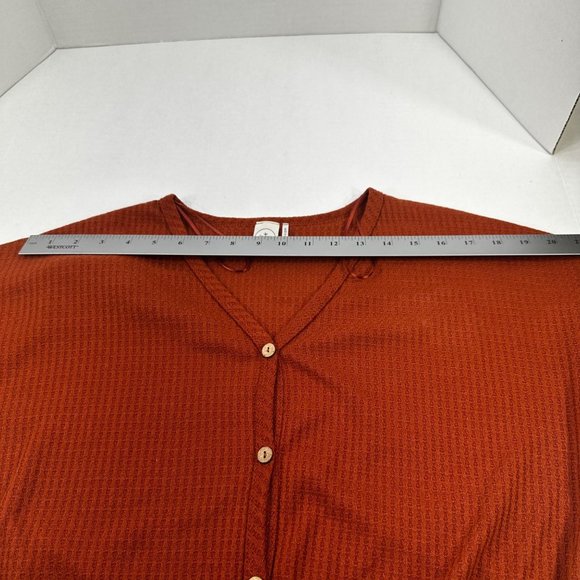 Paper Crane Womens Sz Medium Sweater Shirt Cropped Button Front Tie Waist Brown - Picture 6 of 13